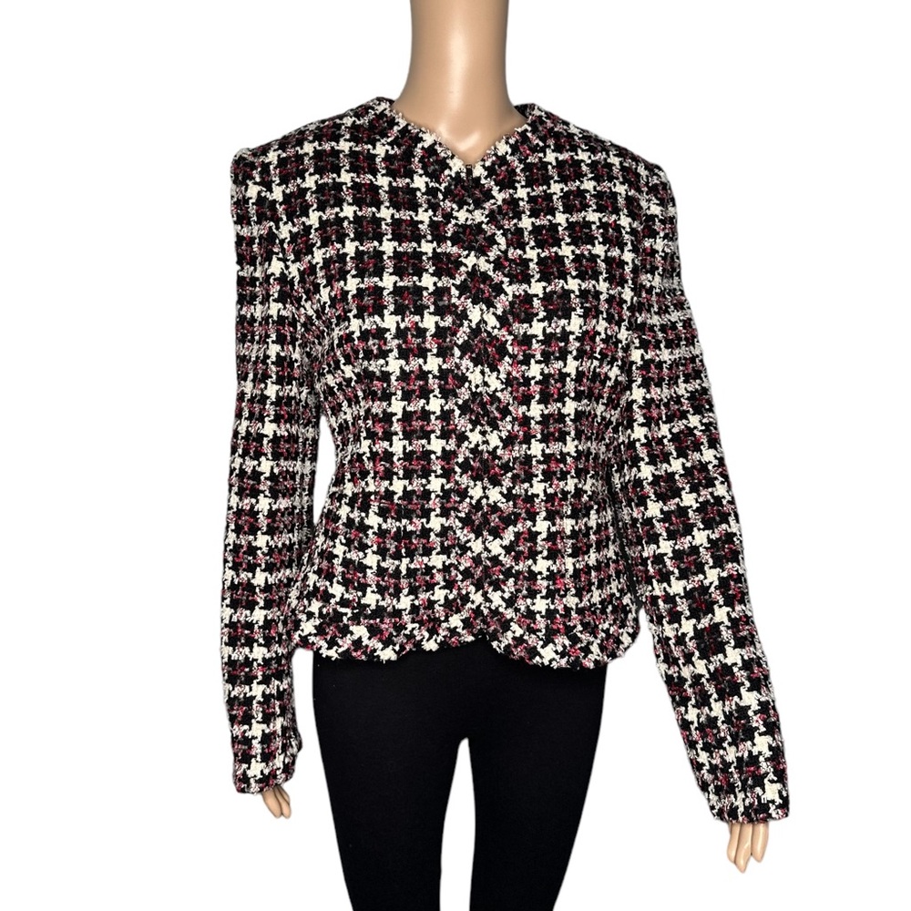 Jones New York red/white/black tweed long sleeve zipper blazer jacket size 8 - Picture 2 of 7